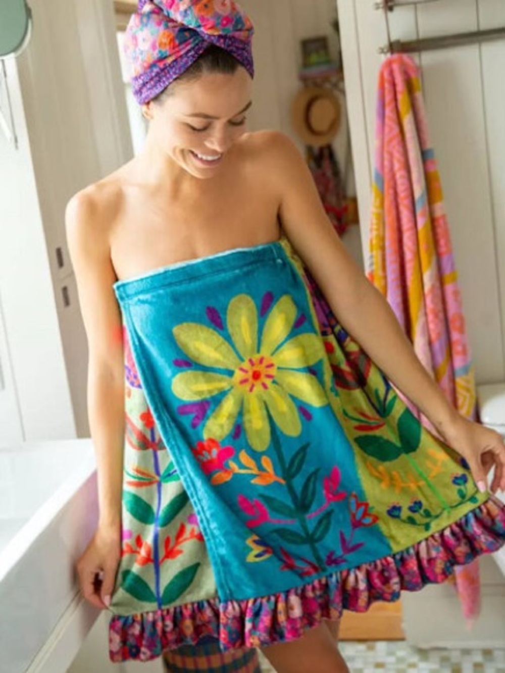 Natural Life Shower Body Towel Wrap - Flowers Small / Medium